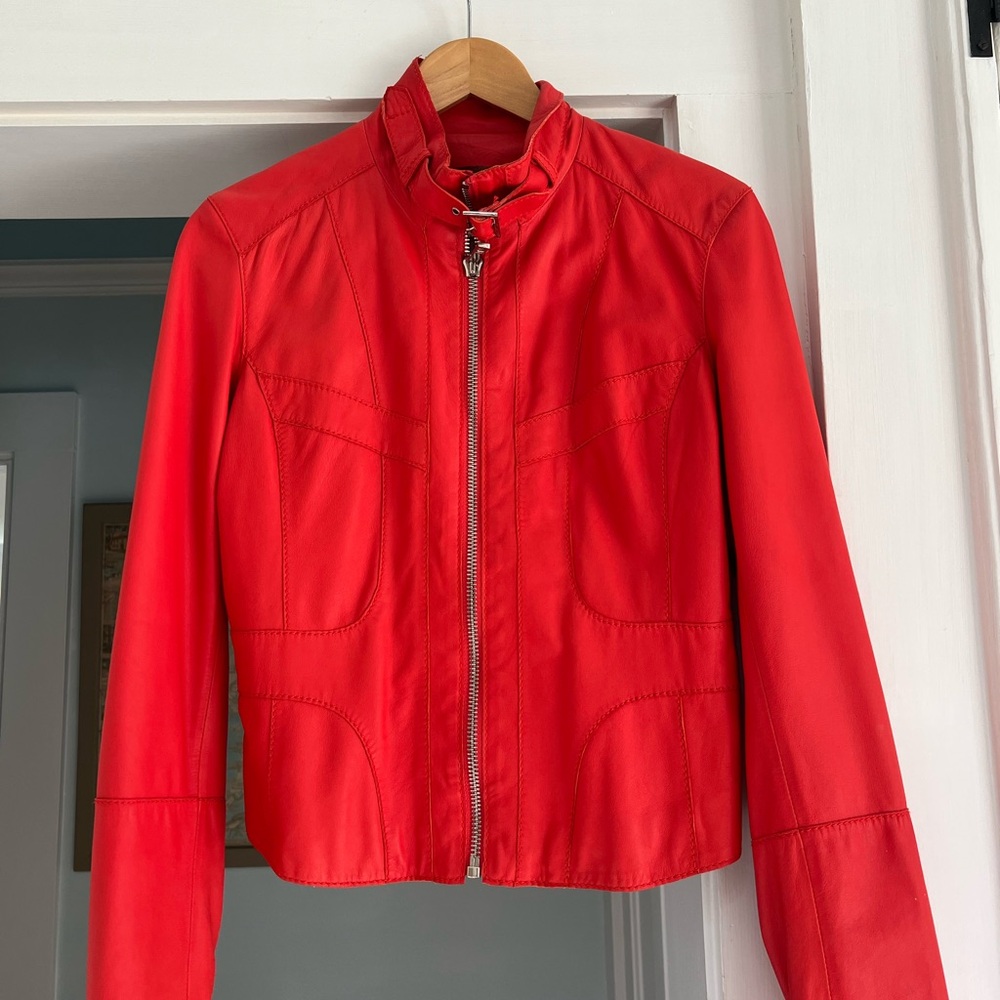 Andrew Marc Vibrant Red Leather Outerwear